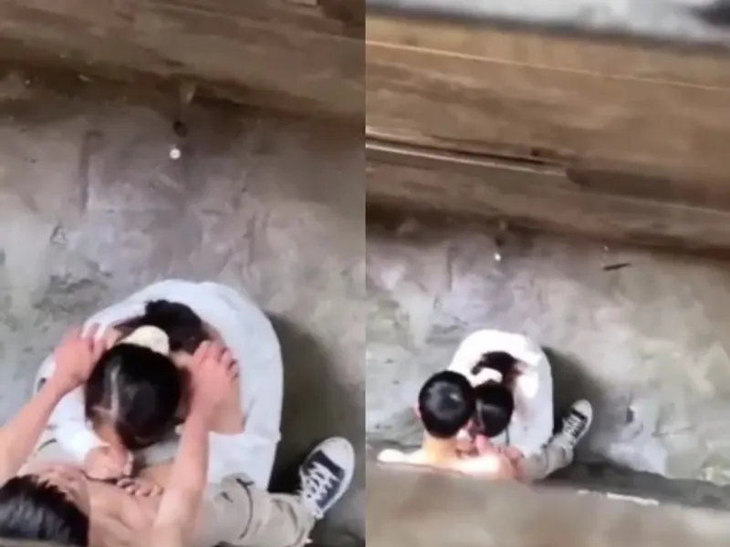 Quay lén nữ học sinh bú của quý người yêu ở khe nhà
